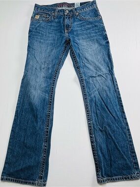 Cinch Men's Blue Denim Jeans with Orange Logo Detail